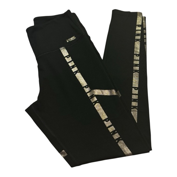 PINK Victoria's Secret Pants - Pink  Black Leggings with Gold Accents